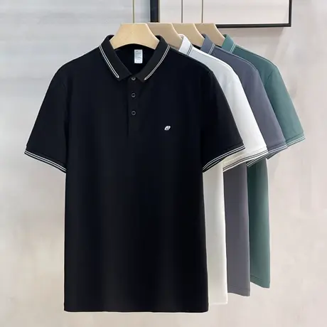 polo衫男商务简约通勤男士t恤夏季新款针织条纹刺绣短袖修身上衣商品大图