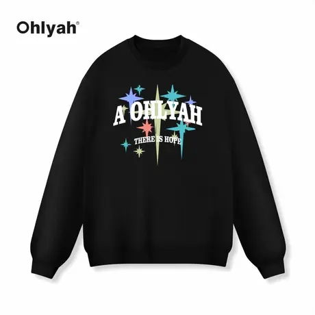 Ohlyah美式潮牌彩色星星秋冬圆领纯棉黑色卫衣男女款公司团建定制商品大图