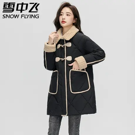 雪中飞2023秋冬新款中长款翻领撞色皮扣时尚休闲保暖外套潮图片