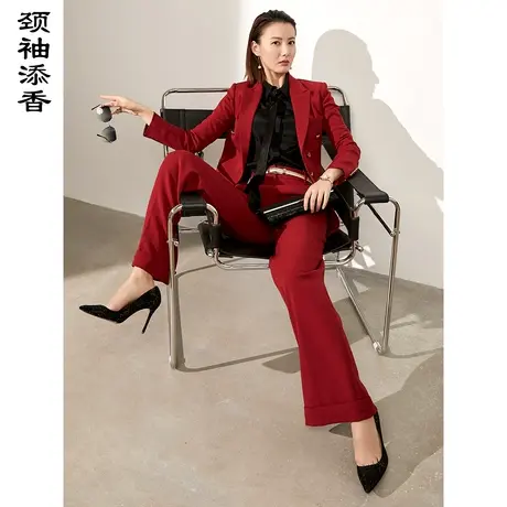 颈袖添香2023春秋新款职业女裤时尚ol修身女士红色西装外套图片