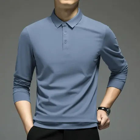 珠地棉polo衫男长袖翻领t恤商务休闲纯色保罗带领打底衫有领秋衣商品大图