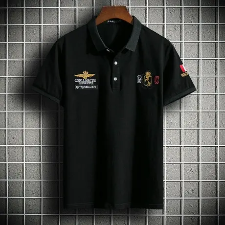 夏季短袖t恤男翻领纯色体恤青年休闲潮流棉质衣服男装保罗polo衫商品大图