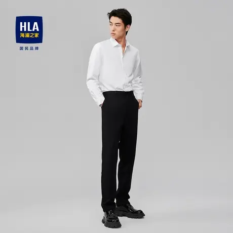 【加绒】HLA/海澜之家2023反面拉绒长袖衬衫商务通勤白衬衣男图片