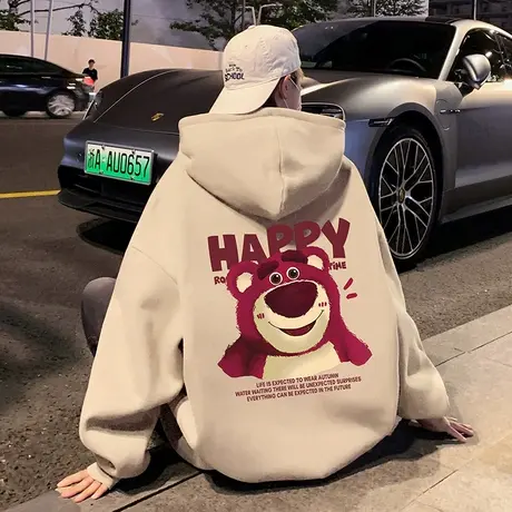 草莓熊连帽卫衣男秋冬季2023新款港风潮牌美式重磅设计感宽松外套商品大图