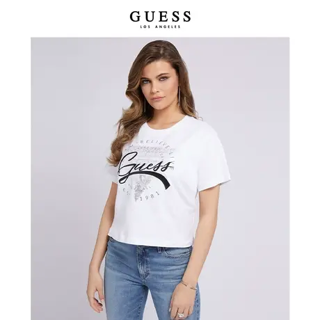 GUESS女士经典字母印花学院风圆领T恤-W2BI18K8FQ4商品大图