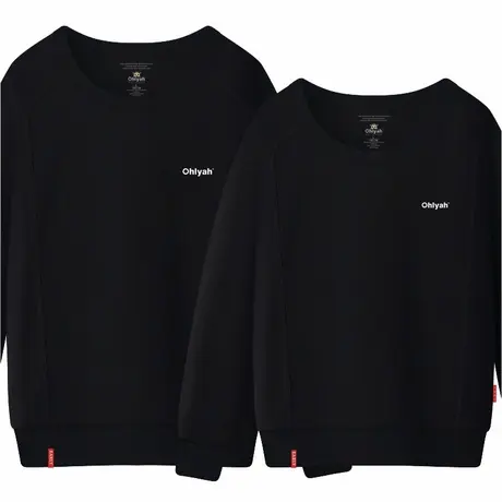 Ohlyah品牌加绒保暖套头卫衣女情侣装韩版宽松大码黑色长袖圆领图片