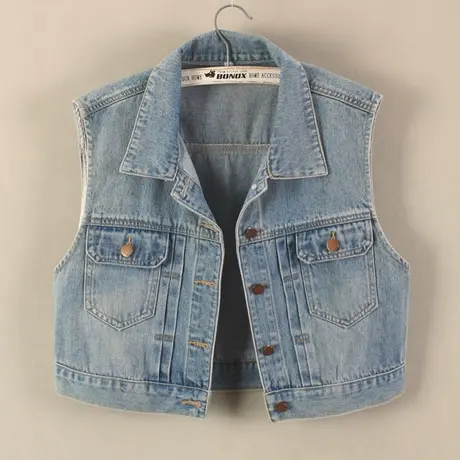 牛仔马甲背心女短款复古压褶休闲春秋2023新款无袖外套外搭连衣裙商品大图