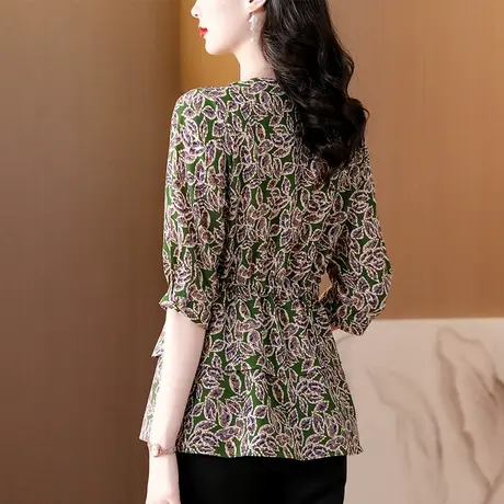 2023夏季新款中袖高端洋气别致气质小衫收腰遮肚时尚减龄妈妈上衣商品大图