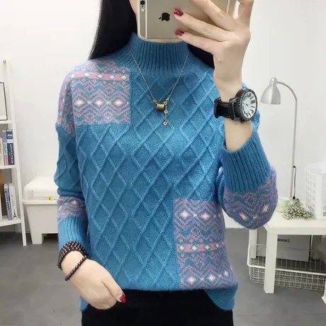 半高领女士毛衣秋冬2022年新款复古加厚宽松内搭针织衫打底衫上衣商品大图