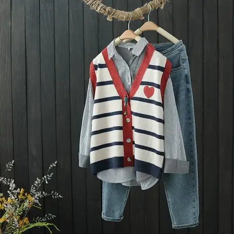 针织马甲女春秋2022年新款外搭背心叠穿坎肩无袖毛衣短款马夹外套商品大图