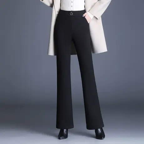 厚实毛呢微喇裤女秋冬2023新款高腰垂感加绒喇叭长裤通勤休闲西裤商品大图
