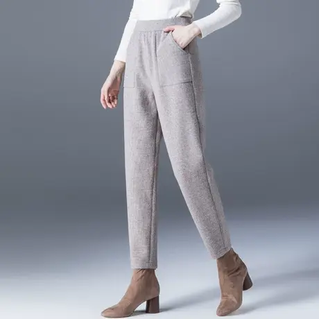 针织羊毛裤子女秋冬2023新款毛呢萝卜裤加厚大码女裤哈伦裤奶奶裤商品大图