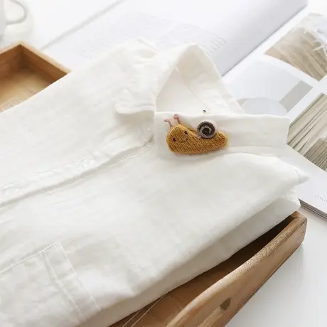 春装日系小清新双层纱纯棉长袖白色衬衫女士宽松文艺柔软打底衬衣商品大图