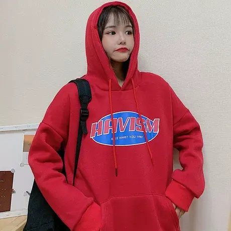 waitmore加绒加厚卫衣女2019秋冬韩版潮ins宽松bf慵懒风mschf上衣商品大图