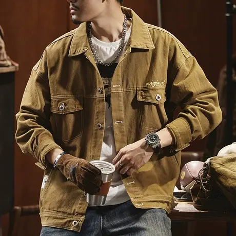 美式百搭男士工装夹克大码时尚休闲宽松外套男春秋复古潮流外套图片