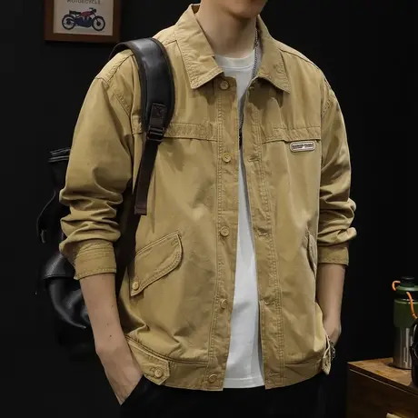 多口袋休闲外套男春秋男装潮牌胖子大码美式休闲2023新款男士夹克图片