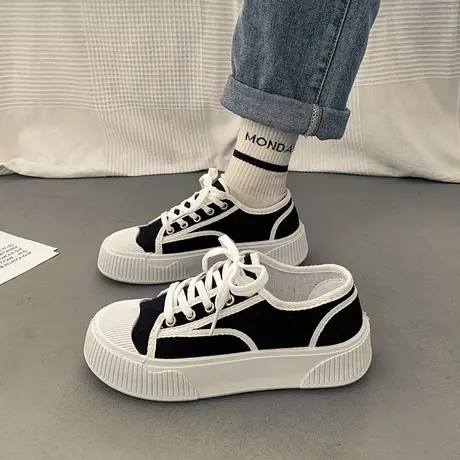 爆款厚底小白帆布板鞋女春季ins潮2023年新款春款百搭休闲运动鞋商品大图