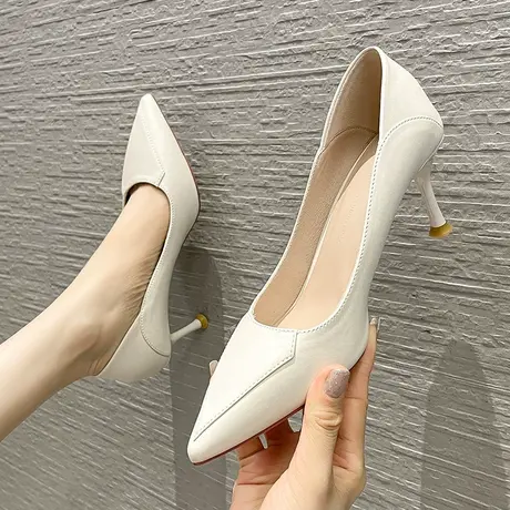软皮高跟鞋女细跟2023年春季新款气质尖头单鞋性感百搭浅口职业鞋图片