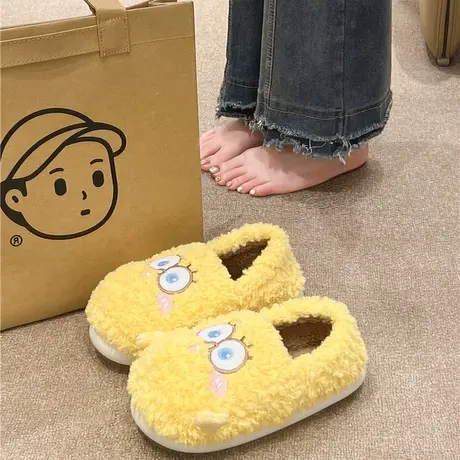 厚底棉拖鞋女外穿冬季学生宿舍保暖毛绒防滑室内家居可爱包跟棉鞋图片
