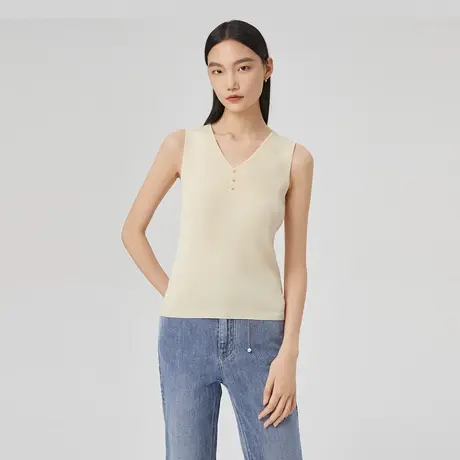 LANCY/俪雅2023春季新款无袖吊带背心收腰显瘦通勤内搭V领背心女商品大图