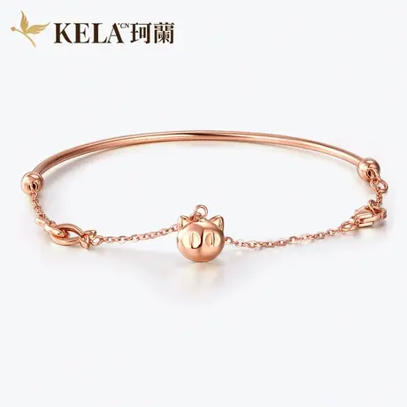 珂兰钻石玫瑰18k金手链彩金手镯女款时尚个性半链镯手饰猫咪镯子图片