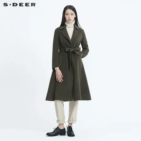【直播间专属】sdeer圣迪奥翻领收腰拼接长款毛呢大衣S20461803图片