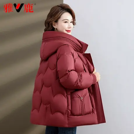 雅鹿中老年羽绒服女短款2023新款妈妈装连帽50岁60加厚奶奶装冬季图片