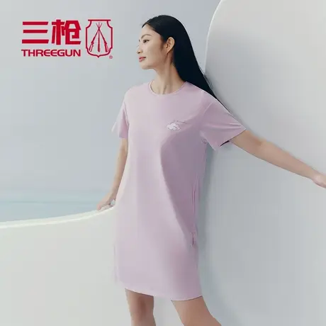 三枪圆领短袖女家居裙螺纹带口袋家居服女生宽松春夏季70496商品大图