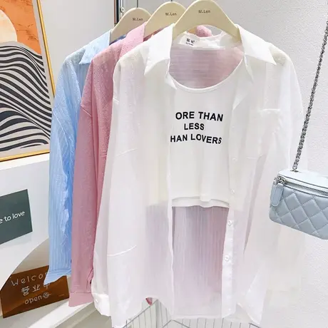 韩国东大门~夏秋款时髦气质字母背心+防晒长袖衬衫薄款外套宽松女商品大图