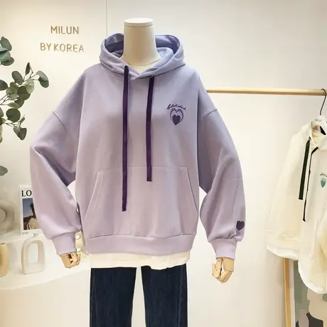 ins慵懒风休闲甜美连帽卫衣韩国东大门2022春秋薄款外套宽松大码商品大图