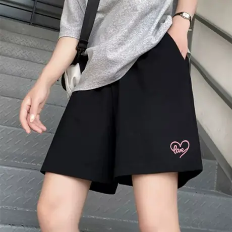 KMV真维斯黑色短裤女2025夏季新款显瘦小个子高腰宽松休闲三分裤商品大图