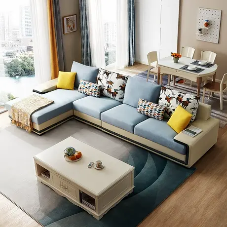 全友家居现代简约风实木框架皮艺沙发大户型客厅家用l型转角沙发商品大图