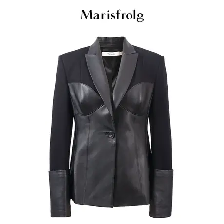【商场同款】玛丝菲尔女装冬季新款黑色皮衣外套女图片