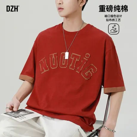 青少年贴布刺绣t恤男短袖纯棉2025新款夏季宽松上衣圆领体恤夏装商品大图