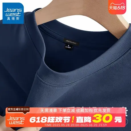 GV真维斯纯棉t恤男短袖2024年夏季新款潮流重磅宽松大码半袖体恤B商品大图