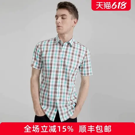 第五季 短袖格子衬衫男夏季薄款纯棉免烫休闲衬衣韩版修身半袖潮商品大图
