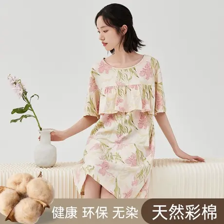 顶瓜瓜睡裙女款2025新款夏款顶呱呱防凸点花边女士彩棉印花家居裙商品大图