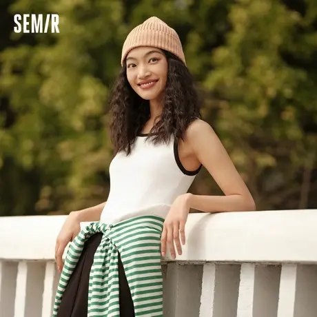 [商场同款]森马背心女短款圆领内搭2024夏新款撞色紧身套头衫显瘦商品大图