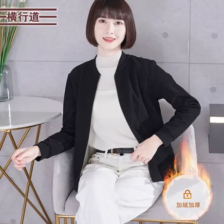 冬季黑色棒球服灯芯绒加厚长袖加绒外套2023新款韩版休闲宽松女装商品大图