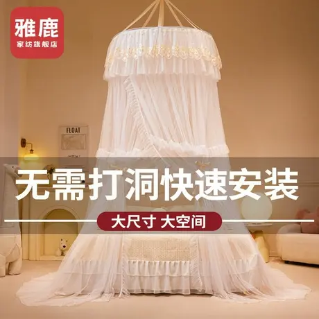 雅鹿蚊帐家用卧室2025新款免安装公主风床帘幔纱支架落地圆顶吊帐商品大图