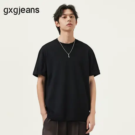 gxg.jeans男装 黑色基础休闲宽松圆领短袖T恤男士 25年夏季新款图片