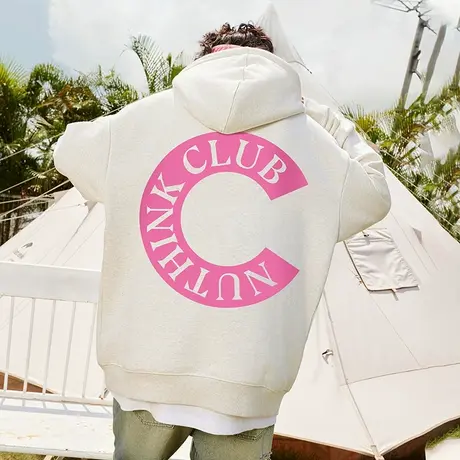 Nuthink宽松美式字母卫衣男潮冬季2023新款加肥加大连帽衫外套商品大图