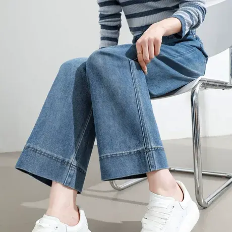 复古九分牛仔裤女2025春秋季新款高腰显瘦宽松阔腿小个子直筒裤子商品大图