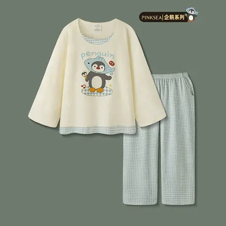 Pinksea睡衣女款春秋纯棉套头长袖长裤家居服可爱卡通新款套装商品大图