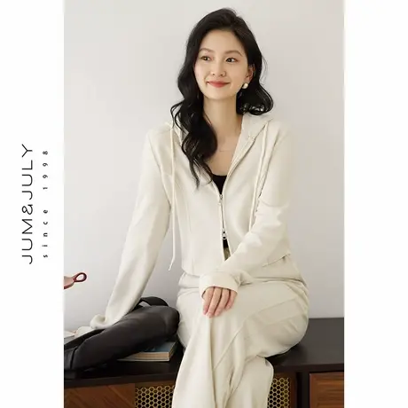 嘉茱莉休闲运动服套装女2025春秋新款连帽卫衣外套阔腿裤两件套图片