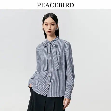 【商场同款】太平鸟女装年冬季新款蝴蝶结系带衬衫A1CAD4298商品大图