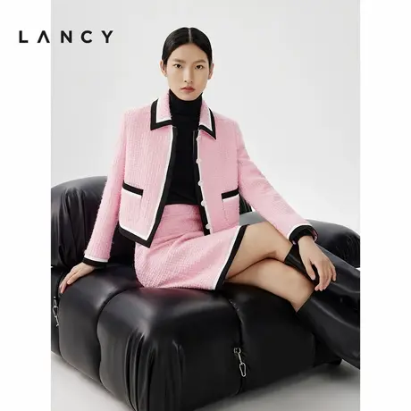 [朗姿奥莱]LANCY/朗姿2024春季新款高级感修身撞色短外套女精致羊商品大图