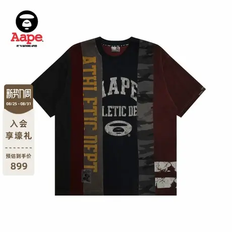 Aape旗舰店男装秋冬裂纹印花拼接做旧潮流短袖T恤1740XXP图片