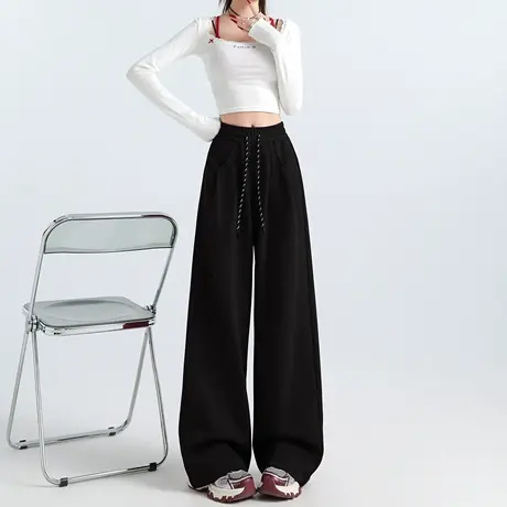 运动阔腿裤子女春秋季2025新款宽松直筒垂坠感bf慵懒松弛休闲卫裤图片