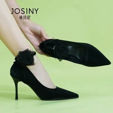 Josiny/卓诗尼2025秋季高跟鞋细跟女外穿新款法式浅口单鞋配裙子商品大图